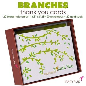 Papyrus Green Branch Thank You Cards with Gold Seals
